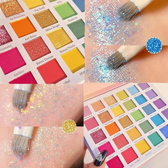 Grospe 30 Color Rainbow Eyeshadow Palette Highly Pigmented Mattes Glitter Shimmers Eye Shadow Palettes Blendable Long Lasting Waterproof Colorful Professional Makeup Palette Gift Set