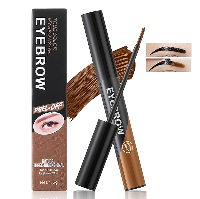 Eyebrow Gel - Easy Peel-Off for Fuller& Defined Brows, Waterproof Transfer-Proof Temporary Brow Gel, Last Up to 3 Days Makeup for Natural Looking Brows(Brown)