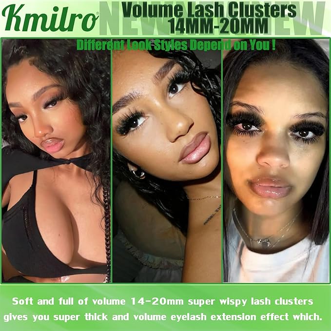 Lash Clusters 14-20mm Volume Cluster Eyelash Extensions Thick Eyelash Clusters 480pcs Waterproof Wispy Individual Lashes Soft False Eyelashes DIY Lash Extension (150D+180D+200D)