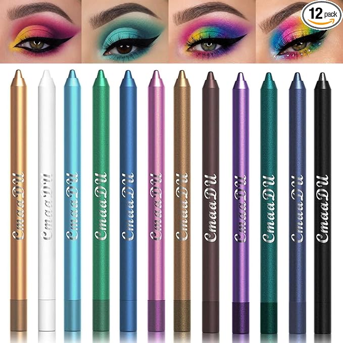 Eyeliner Set, 12 Colors Eye Shadow Pencil, Metallic Glitter Pearl Eye Pencils, Professional Waterproof Long Lasting Eye Makeup Set for Women