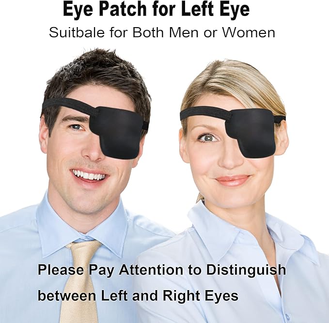 2Pcs 3D Eye Patches for Adults, Adjustable Medical Eyepatch,Black(Left)
