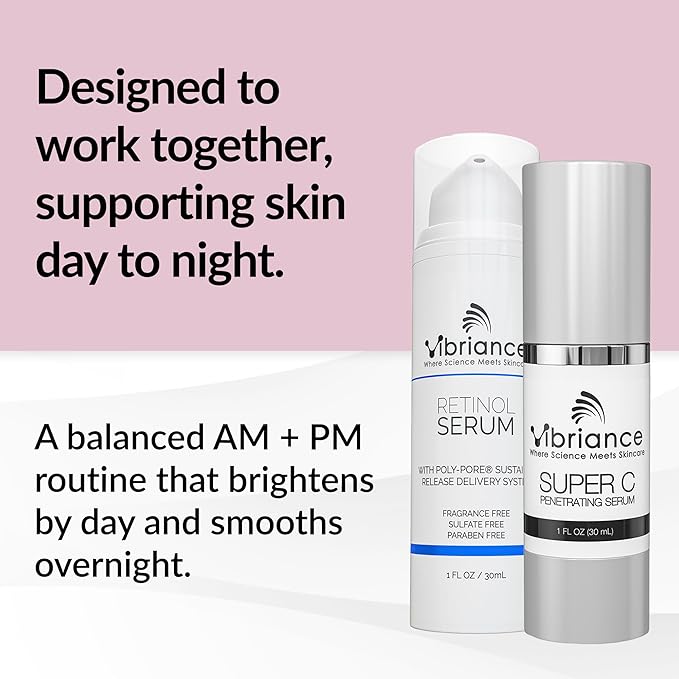 Vibriance Dynamic Duo Skincare Bundle | Super C Vitamin Serum, Retinol Skin Care Set - Age-Defying Night and Day Retinol and Vitamin C Serum for Face Routine Skincare Kit