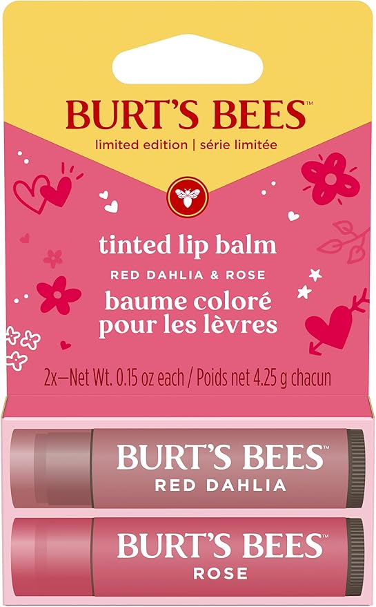 Burt's Bees Lip Tint Balm, Mothers Day Gifts with Long Lasting 2 in 1 Duo Tinted Balm Formula, Color Infused with Hydrating Shea Butter, Red Dahlia + Rose (2-Pack)