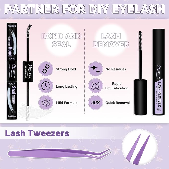 Lash Extension Kit 960Pcs D Curl Individual Lashes Kit Includes 4 styles of Lash Bond and Seal Remover and Tweezers (10-18MM-30+40+60+80D)