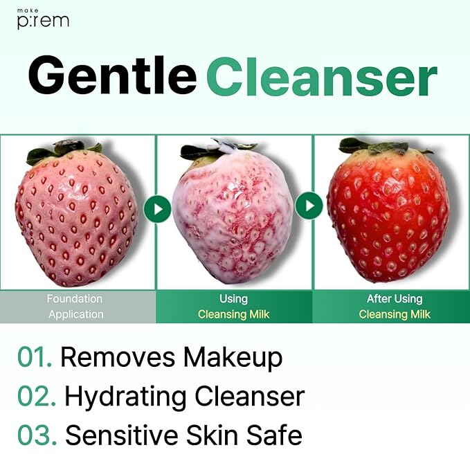 MAKE P:REM Safe Me. Relief Moisture Cleansing Milk, Hydrating Gentle Milk Cleanser for Sensitive Skin with Soy Protein, Korean Face Wash, 6.76 fl.oz. (200ml)