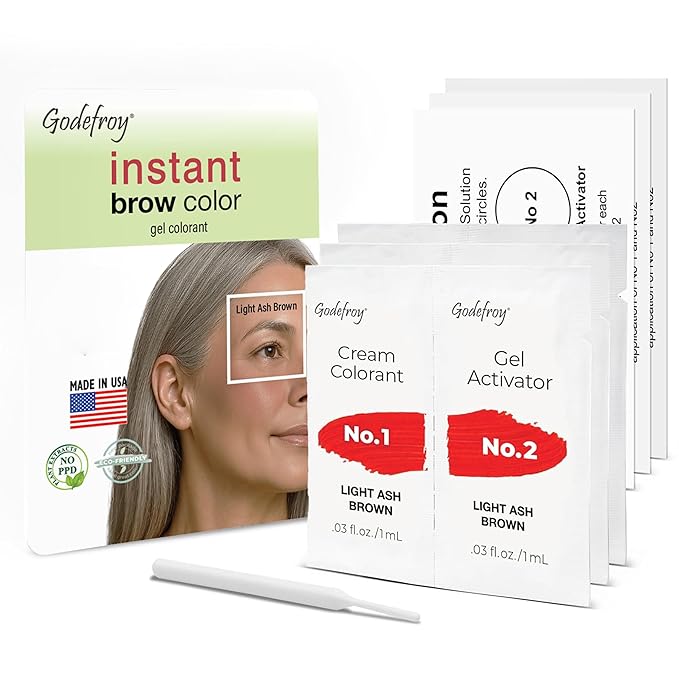 Godefroy Fast Acting Temporary Instant Brow Color, 3 Applications Per Package, Salon Quality Results, Light Ash Brown
