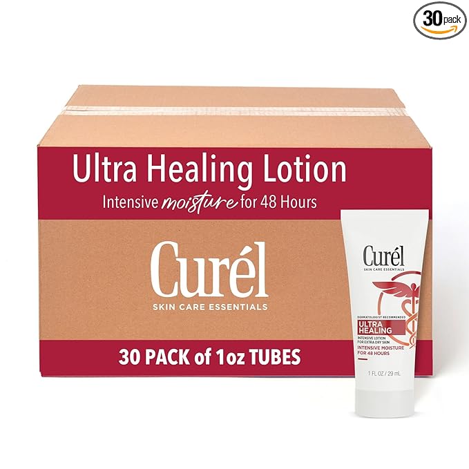 Curel Ultra Healing Intensive Fragrance-Free Lotion For Extra-Dry Skin, Dermatologist Recommended, Ideal for Sensitive Skin, Cruelty Free, Paraben Free, 1 Oz, Pack of 30