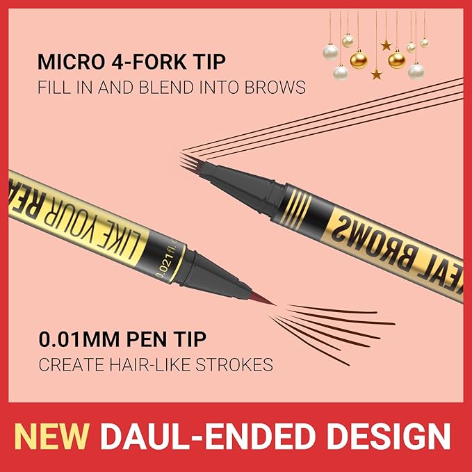 Microblading Eyebrow Pen - 2-in-1 Dual-Ended Eyebrow Pencil with Micro-Fork Tip & Precise Brush-Tip for Natural, Long Lasting Brows - Black
