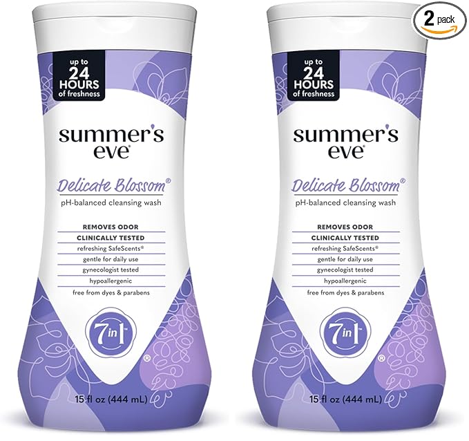 Summer's Eve Feminine Wash, Delicate Blossom, Daily pH-Balanced Body Wash for Women, Feminine Care to Remove Vaginal Odor, Gynecologist Tested, 15 Fl Oz (Pack of 2)