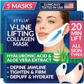 Stylia V Line Lifting Collagen Mask - Lift, Firm & Contour Jawline - Tightening Double Chin Strap with Hyaluronic Acid & Aloe - Neck Tightening and Lifting Mask - Jawline Shaper Face Lift Tape (5PC)