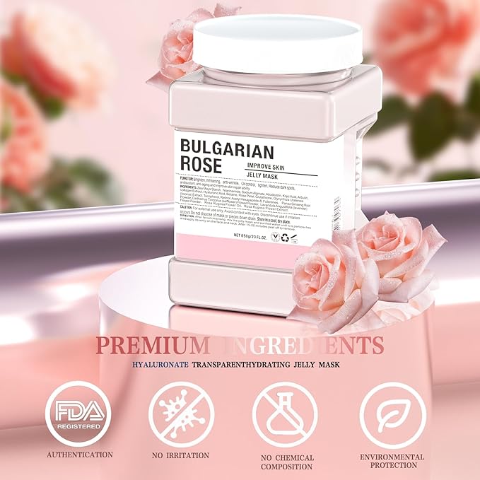 Jelly Face Mask for Facials, Bulgarian Rose Petals Natural Professional Peel Off Jelly Mask Gel Face Masks Hydrating&Moisturizing,Jelly Mask Powder DIY SPA 23 Fl Oz Jar