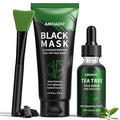 AMOADO Blackhead Remover Peel Off Face Mask, Black Mask & Tea Tree Oil Serum Duo Set, 2-in-1 Deep Cleansing and Pore Tightening, Charcoal Face Mask Peel Off Blackheads Removal