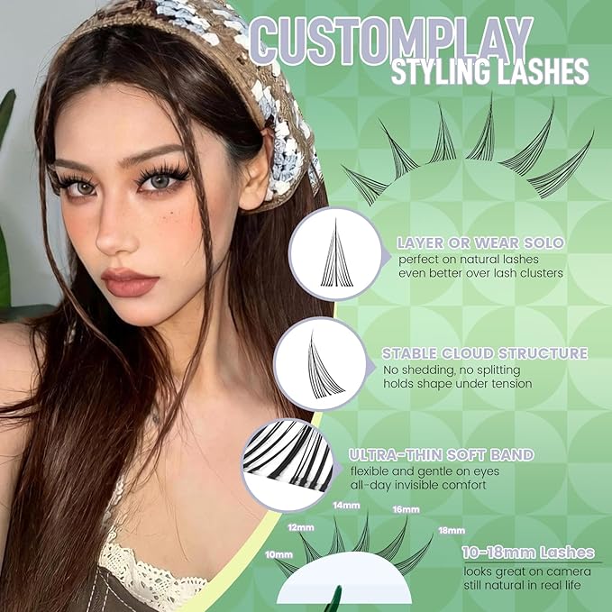 KEYYOU Customplay Lash Clusters Eyelash Extension C Curl 96Pcs Eyelash Extension Wispy Natural Invisible Band Lash with Waterproof DIY Lash Extension at Home(Customplay-C-10-18MIX)