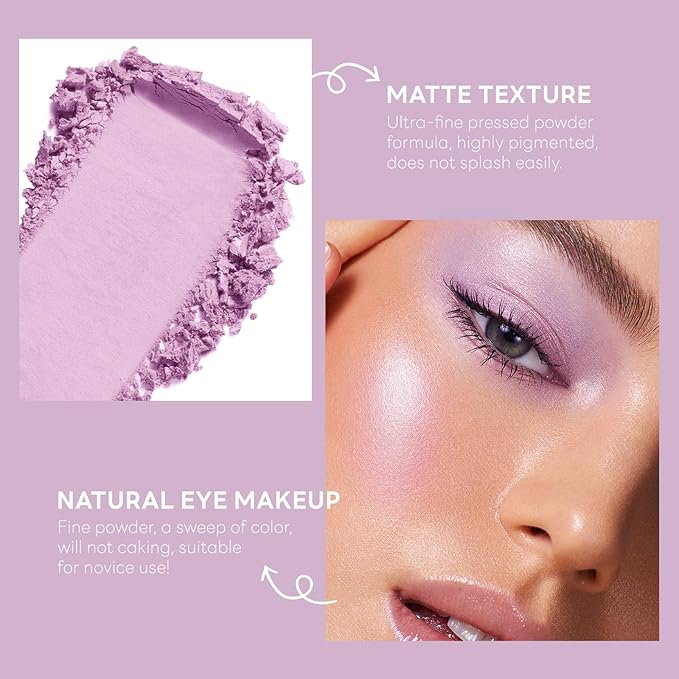 HOSAILY Light Purple Single Matte Eyeshadow, Velvet Eye Shadow Pressed Powder Primer Base Makeup, High Pigmented LongLasting Violet Lavender Eye Shadow Palette Makeup, sombras para ojos 02
