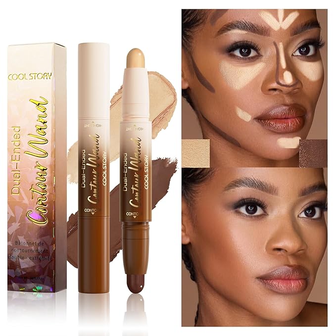 2-in-1 Contour & Highlight Stick Cream Waterproof Contour Stick, Buildable Formula for Natural Definition and Sculpting, Flawless Cheeks, Jawlines, and Nose Contours(Rich)
