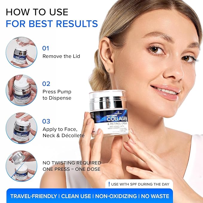 Collagen Face Cream with Retinol & Hyaluronic Acid - Anti Aging Moisturizer for Women & Men, Firming Day & Night Cream for Wrinkles, Hydrating Facial Lotion for All Skin Types