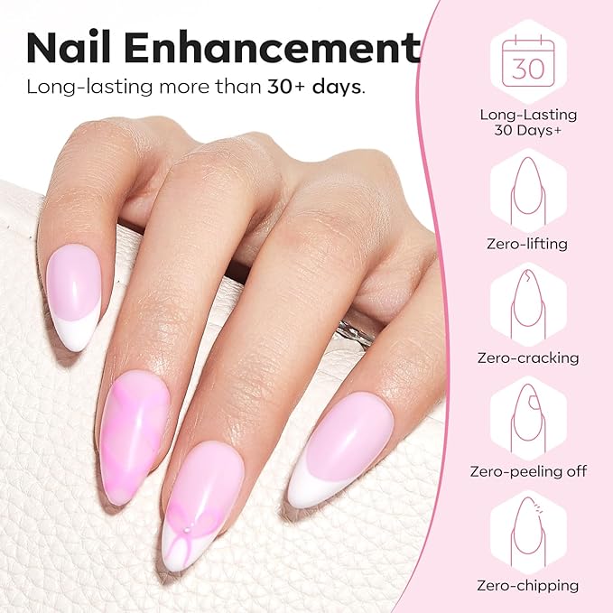 modelones Base Coat Builder Nail Gel, 2 Pcs Clear and Baby Pink Builder Nail Polish, 8-in-One Rubber Base Gel Polish Pastel Pink Color Strengthener Apex Building Extension LED Lamp Cured 10ml