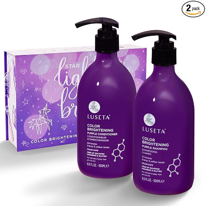 Luseta Purple Shampoo and Conditioner Set for Blonde Hair - Eliminates Brassiness & Tones Gray, Bleached Hair - Neutralizes Yellow Tones, Enhances Cool Shades, Sulfate Free - 16.9 Fl Oz Each
