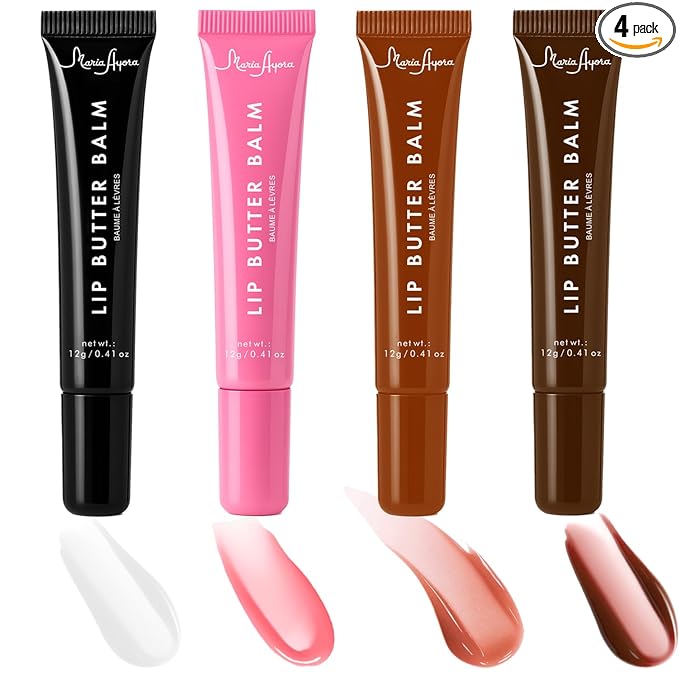Deep Hydrating Lip Butter Balm - Hydrating Lip Treatment with Glossy Finish, Shea Butter, Vitamin E, Peptides & Hyaluronic Acid - Vegan, Non-Sticky, Lip Care - 4 Pack(4 COLORS-Unscented)