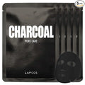LAPCOS Charcoal Sheet Mask - Pore Refining & Gently Exfoliating Face Masks with Salicylic Acid and Tea Tree Oil to Purify & Tighten Skin - Highly Breathable Sheet - Korean Skin Care (Pack of 5)