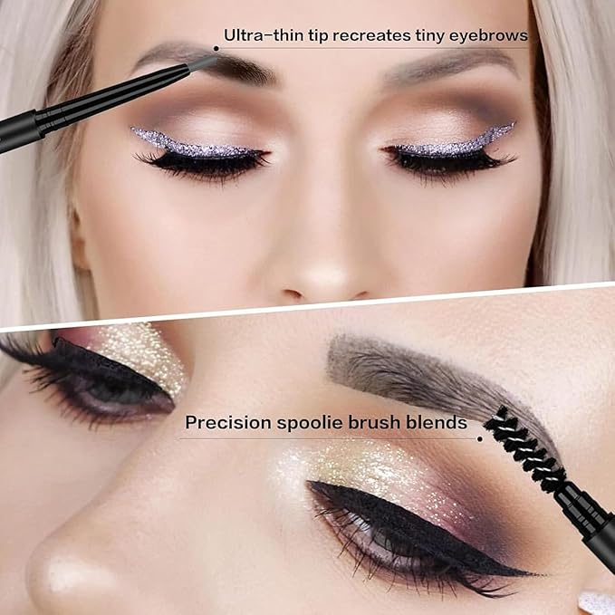 O'CHEAL 3Pcs Grey Eyebrow Pencils for Women, Premium Eye Brow Pencil with Spoolie Brush, Longwearing for Perfect Brows, Professional, Precision, Defines, Universal Waterproof Double-ended Eyebrow Pen