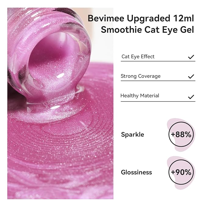 Cat Eye Gel Polish Moonlight 12ML, Magnetic Pink Purple Cateye Shiny Holographic Nail Polish Smoothie UV Gel Polish for Nail Art Manicure DIY at Home