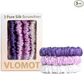 VLOMOT 3 Pcs Set 100% Pure Mulberry Silk Hair Scrunchies Hair Ties with 3 Chic Colors Everyday Skinny Scrunchies Silk Ponytail Holders Hair Care No Damage (Purple)