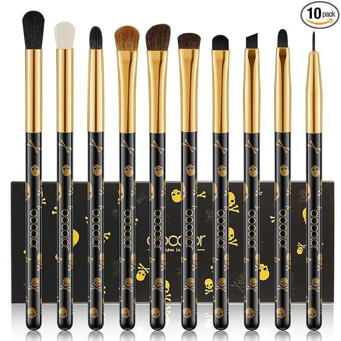 Docolor Eye Makeup Brushes 10Pcs Skull Printed Eyeshadow Makeup Brush Set Blending Concealer Eyebrow Eye Liners Premium Synthetic Eyeshadow Crease Brow Brush