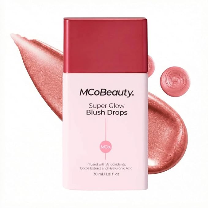MCoBeauty Super Glow Blush Drops - Rose Pink - Liquid Cheek Color - Buildable Warm Flush with Jojoba Oil Hyaluronic Acid Cocoa Extract White Tea Antioxidants - Vegan & Cruelty Free