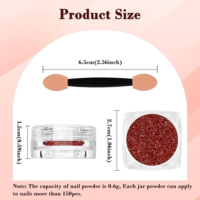 Chrome Nail Powder, Metallic Mirror Effect Chrome Powder Holographic Shimmer Glitter Dust Manicure Decoration Nail Art Pigment for DIY Gel Polish Nail Art, Resin Craft, Salon, Gifts - Red