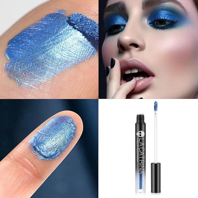 Liquid Shimmer Eyeshadow, Pigmented Ocean Blue Metallic Liquid Eye Shadow Eyeliner Makeup for Smoky Eyes, Long Lasting Quick-Drying One-Swipe Coverage Royal Blue Sparkle Eyeshadow for Party, Y2K #10