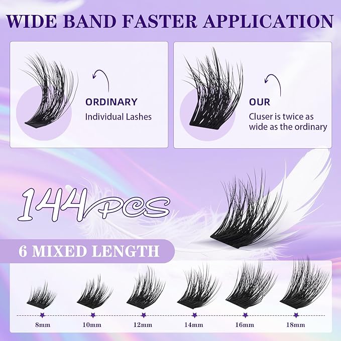 B&Q Lash Clusters Kit Wispy Fluffy - Feath5D 03 Eyelash Clusters Kit with Glue & Tools, Feathered Lightweight Lash Kit, 8-18mm C Curl Waterproof False Lashes