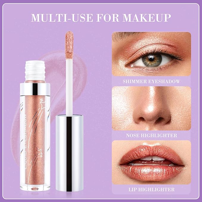 Glitter Liquid Eyeshadow, Metallic Glitter Shimmer Sparkling Eye Shadow, Long Lasting Waterproof High Pigments Sparkle Eye Makeup Kit, Metals Gloss Eyeliner Pen(Gold Cream)