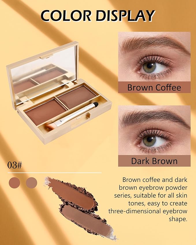 Eyebrow Powder Kit- 2 Colors Soft Tinted Eye Brow Powder Palette,Waterproof Longlasting Dark Brown/Coffee Brow Filler,Professional Eyebrow Contour Makeup for Women with Mirror Brow Brush & Razor-Set03