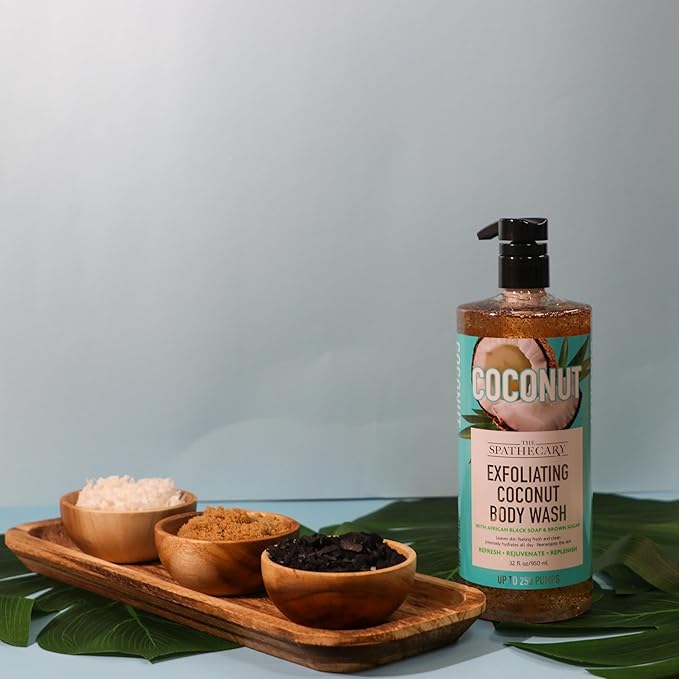 Exfoliating Coconut Body Wash, with African Black Soap and Brown Sugar to Refresh and Rejuvenate, 33 oz