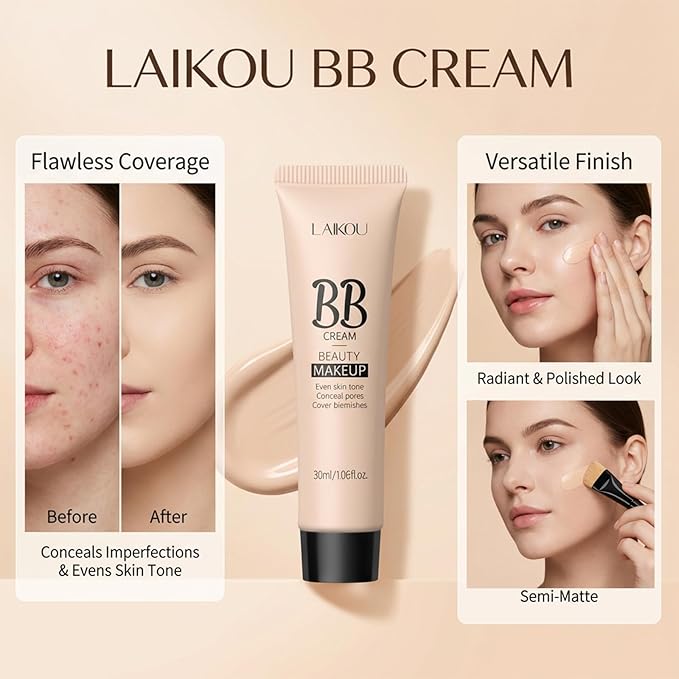 Korean BB Cream & Foundation 2-in-1 - Buildable Coverage Tinted Moisturizer with SPF, for a Natural Matte Finish & All-Day Wear (320 Tan)