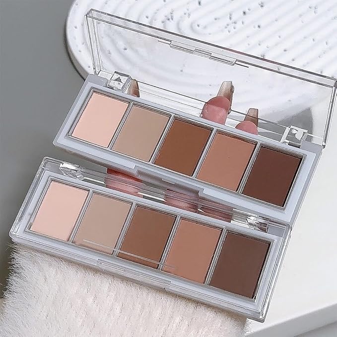 5 Color Matte Eyeshadow Palette, Warm Peach Nude Brown Eye Shadow, Soft Blendable Natural Eye Makeup, Smooth Long Lasting Matte Powder for Everyday Soft Glam Look, Sombra de Ojos 2