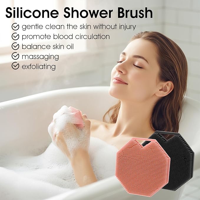 Ouligay 2 Pack Body Scrubber Silicone Shower Scrubber Exfoliator Bath Scrubbers for Sensitive Skin Cleaning Sud Scrub Silicone Loofah Body Scrubbers with Anti Slippery Handle for Men & Women
