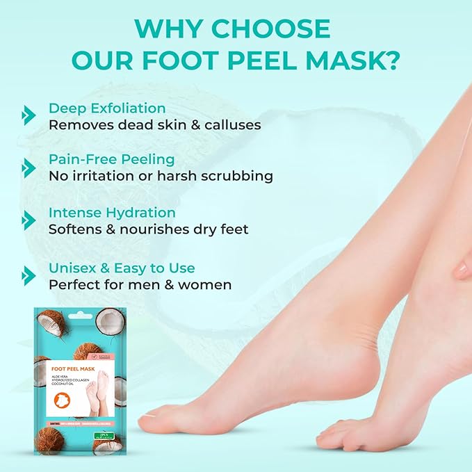 Happy Feet Coconut Exfoliating Foot Peel Mask – 3 Pack | Foot Peeling Mask for Dead Skin Removal, Smoother & Softer-Looking Feet, At-Home Foot Care Spa Treatment