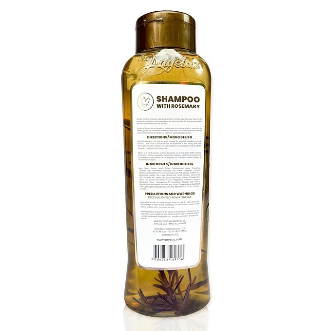 Anyeluz Rosemary Shampoo – Strengthens Hair, Fights Damage from Styling, Natural Formula for Daily Use, Suitable for All Hair Types
