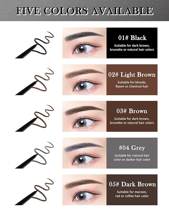 Brown Eye Brow Pencils for Women, 6Pcs Waterproof Eyebrow Pencil Set, Ultra Fine Tip for Perfect Eye Liner Brows, Long Lasting Makeup Professional Shaping & Filling Brow Gel Pen with Eyebrow Razor-03