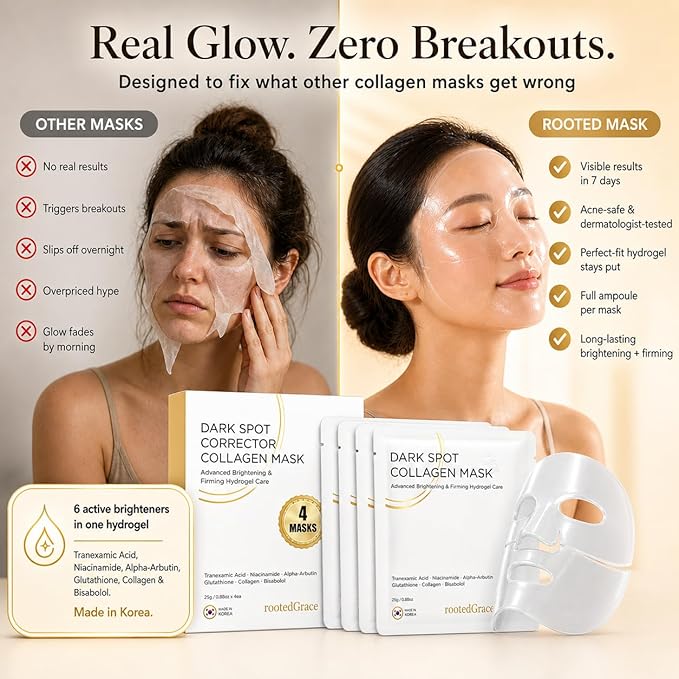 Overnight Collagen Face Mask – 4pk Hydrogel Korean Skincare for Glass Skin – Niacinamide Dark Spot Corrector & Pore Minimizer – Anti-Aging & Deep Hydration (0.88oz ea)