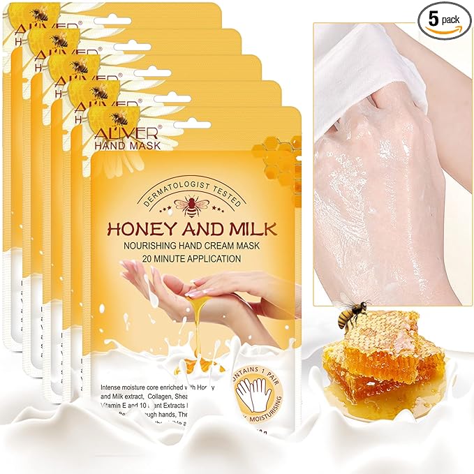 ZIXAOK 5 Pairs Hand Mask Gloves, Moisturizing & Repairing Treatment for Extra Dry & Rough Skin, Exfoliating Peeling Mask for Home Spa Care, Men & Women