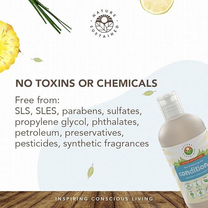 Nature Sustained Organic Fragrance Free Conditioner - Gentle Unscented Natural Sensitive Skin Conditioner - Raw Wildcrafted Probiotic Hypoallergenic Hydrating Conditioning Wash for All Hair - 9 Oz