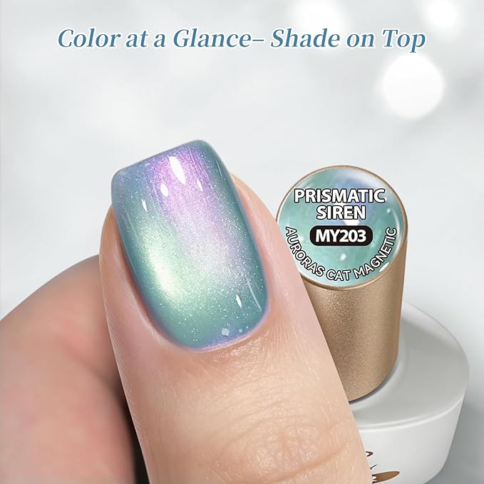 Born Pretty Spring Summer Aurora Cat Magnetic Eye Gel Gel Nail Polish Set 6 Colors Prismatic Siren Holographic Mermaid Cat Magnetic Eye Gel Polish for Nail Art Soak Off U V Gel for Salon Home 7ml