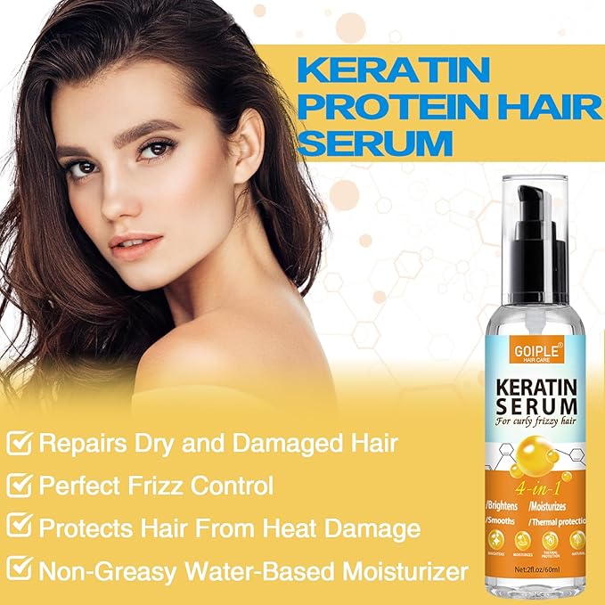 Coconut Heat Protectant Spray - Keratin Protein Hair Serum Anti Frizz Control Repair - Rose Water Moisturize Anti-Frizz Smooth Products (3PCS)