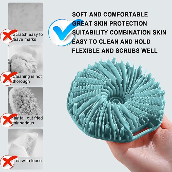 RamPula Silicone Body Scrubber Shower Brush Super-Exfoliating Body Brush & Non-Slip Strap, Loofah Alternative Bath Scrubber for Sensitive/All Skin Types, Gentle Massage & Effective Shower Exfoliation