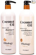 Oliology Nutrient Rich Coconut Oil Shampoo & Conditioner Combo Pack - Helps Restore Damaged Hair | Provides Intense Shine | Moisturizing | & Paraben Free (32oz)