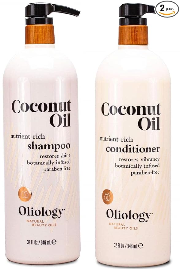 Oliology Nutrient Rich Coconut Oil Shampoo & Conditioner Combo Pack - Helps Restore Damaged Hair | Provides Intense Shine | Moisturizing | & Paraben Free (32oz)