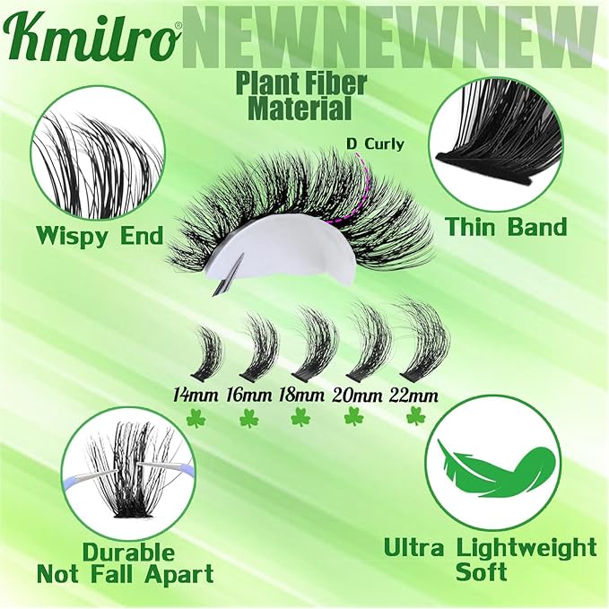 Volume Lash Clusters 160D+180D Flat Eyelash Clusters Thick 14-22mm Cluster Eyelash Extensions 280Pcs Wispy Individual Lashes Soft Waterproof False Eyelashes DIY Lash Extension